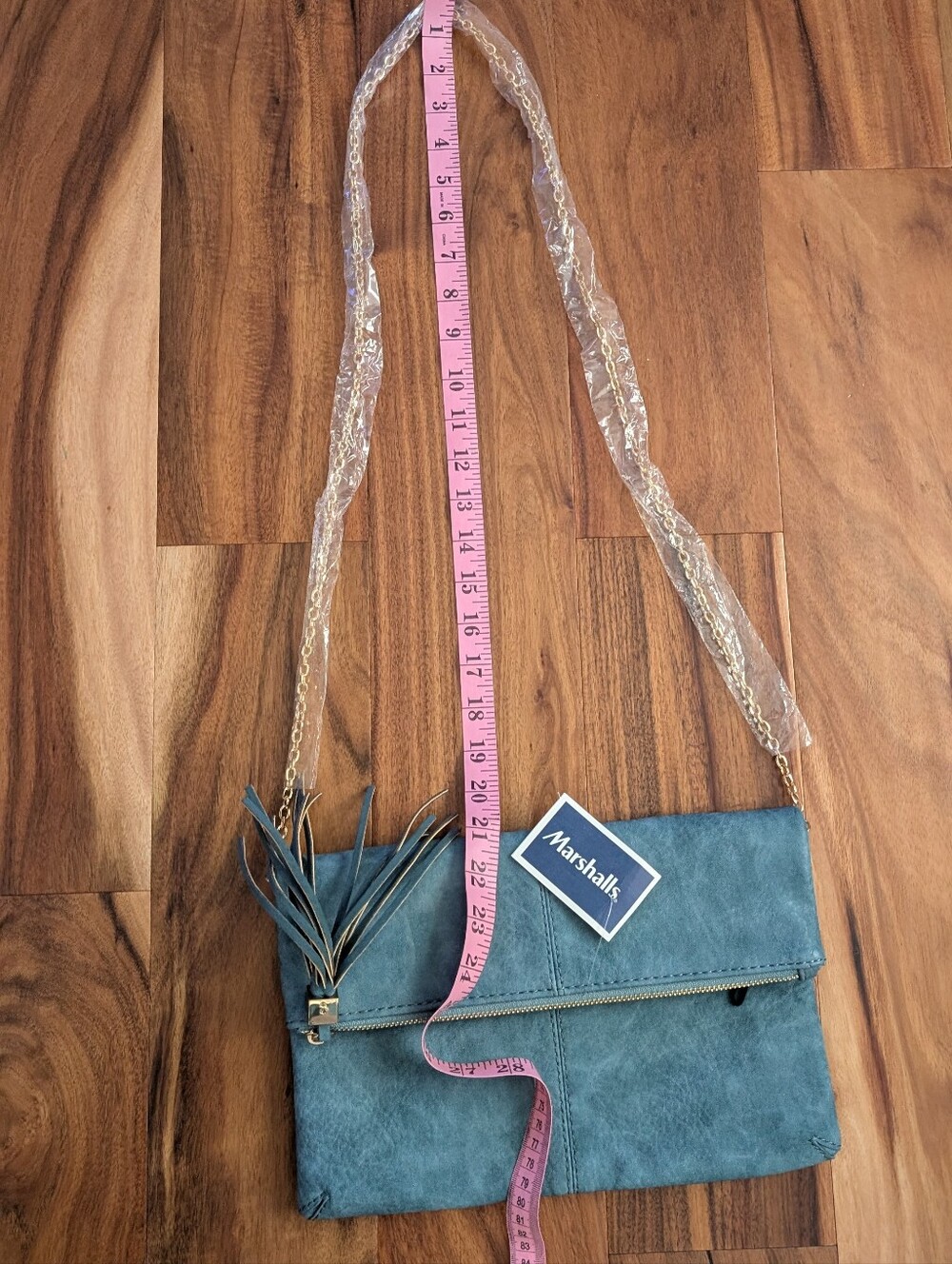 NWT Moda Luxe Crossbody Bag Vegan Leather Light Blue with Gold Chain - Picture 9 of 9